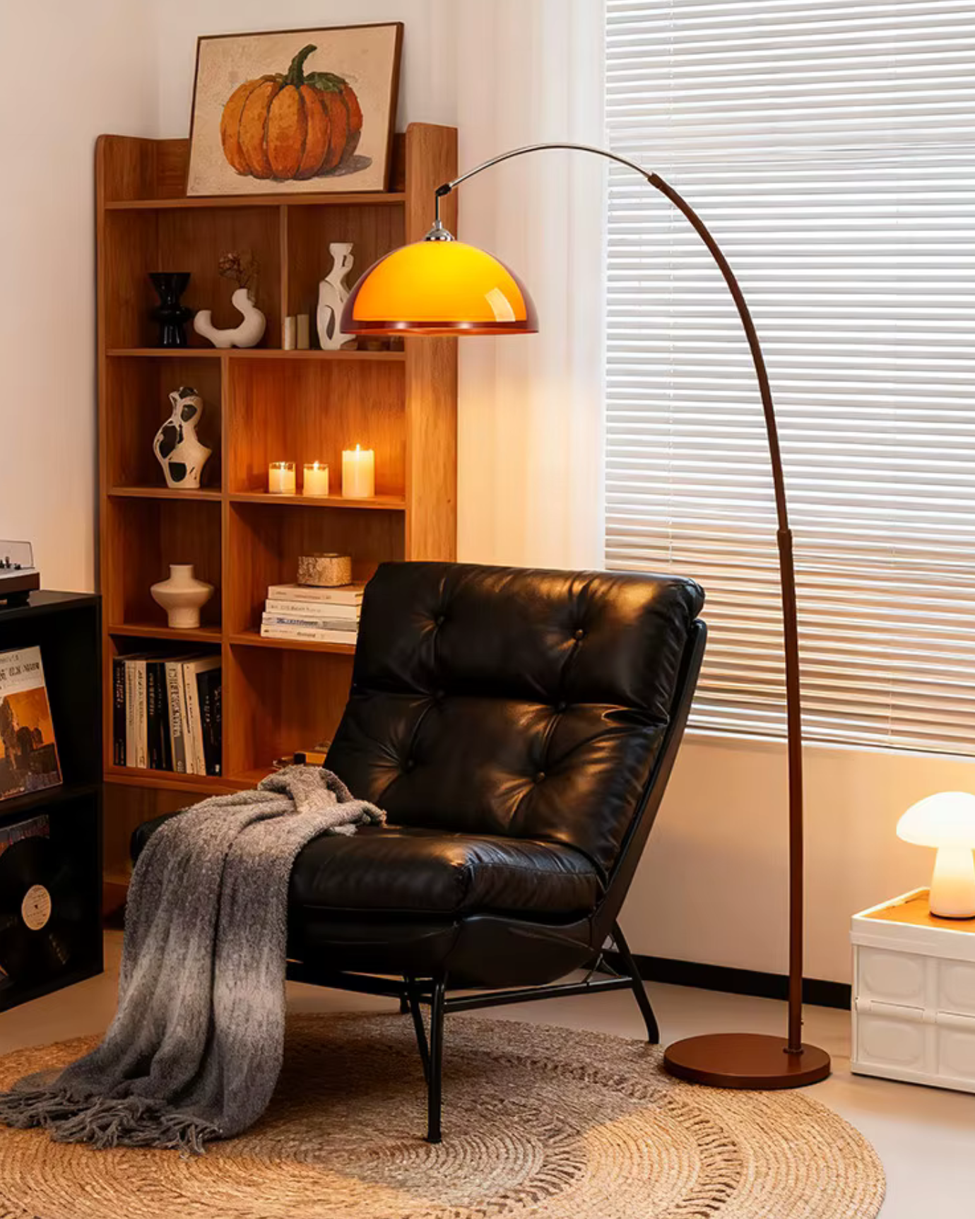 LumenArc | Modern Elegant Walnut Arc Floor Lamp with Warm Dome Shade 7