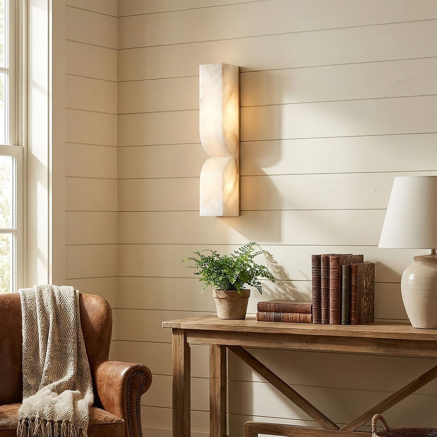 AlabasterGlow | Elegant Minimalist Alabaster Wall Sconce Light Fixture 4