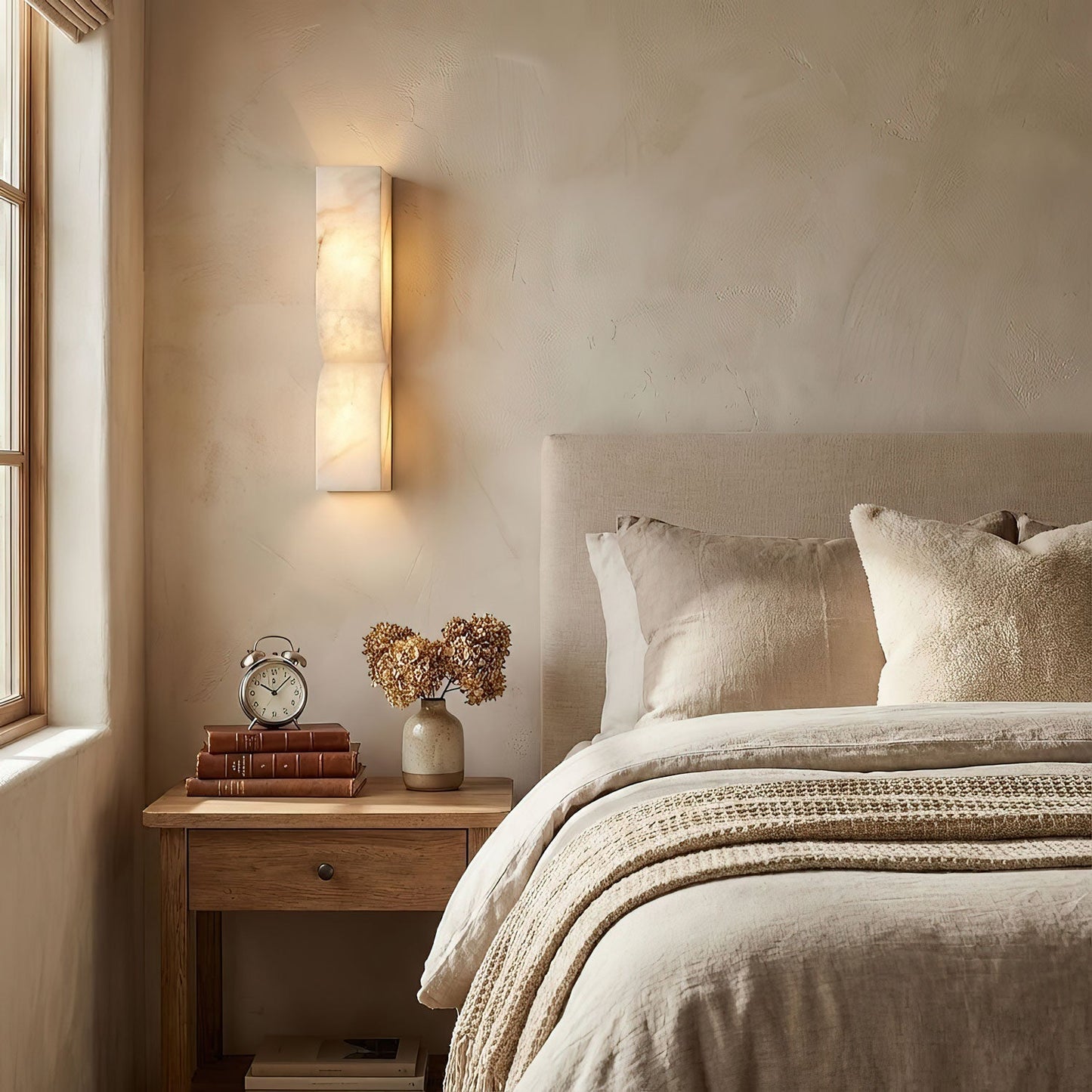 AlabasterGlow | Elegant Minimalist Alabaster Wall Sconce Light Fixture 8