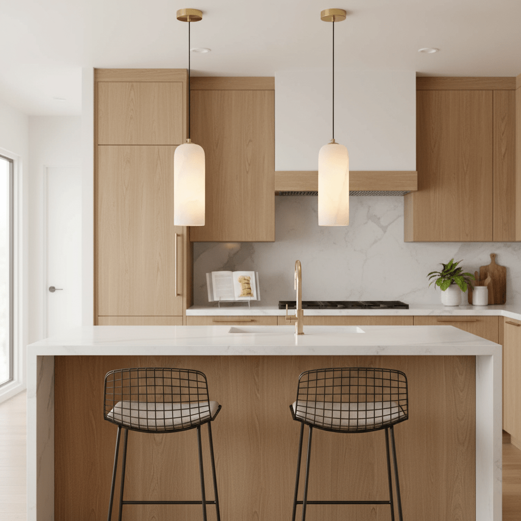 AlabasterGlow | Elegant Modern Brass-Finished Kitchen Pendant Lighting 8