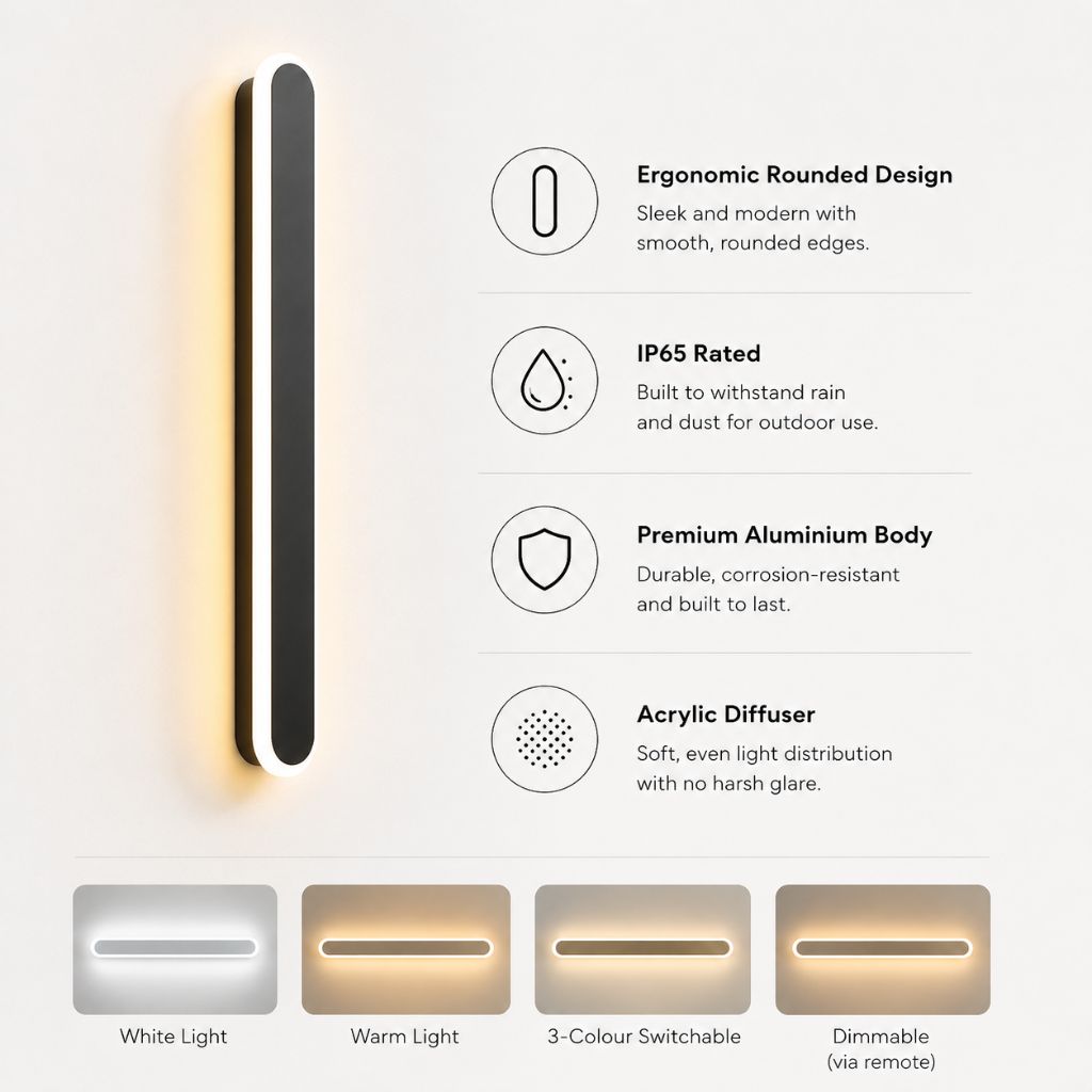 AluminaGlow | Modern Sleek Outdoor Wall Sconce with Rounded Design 5