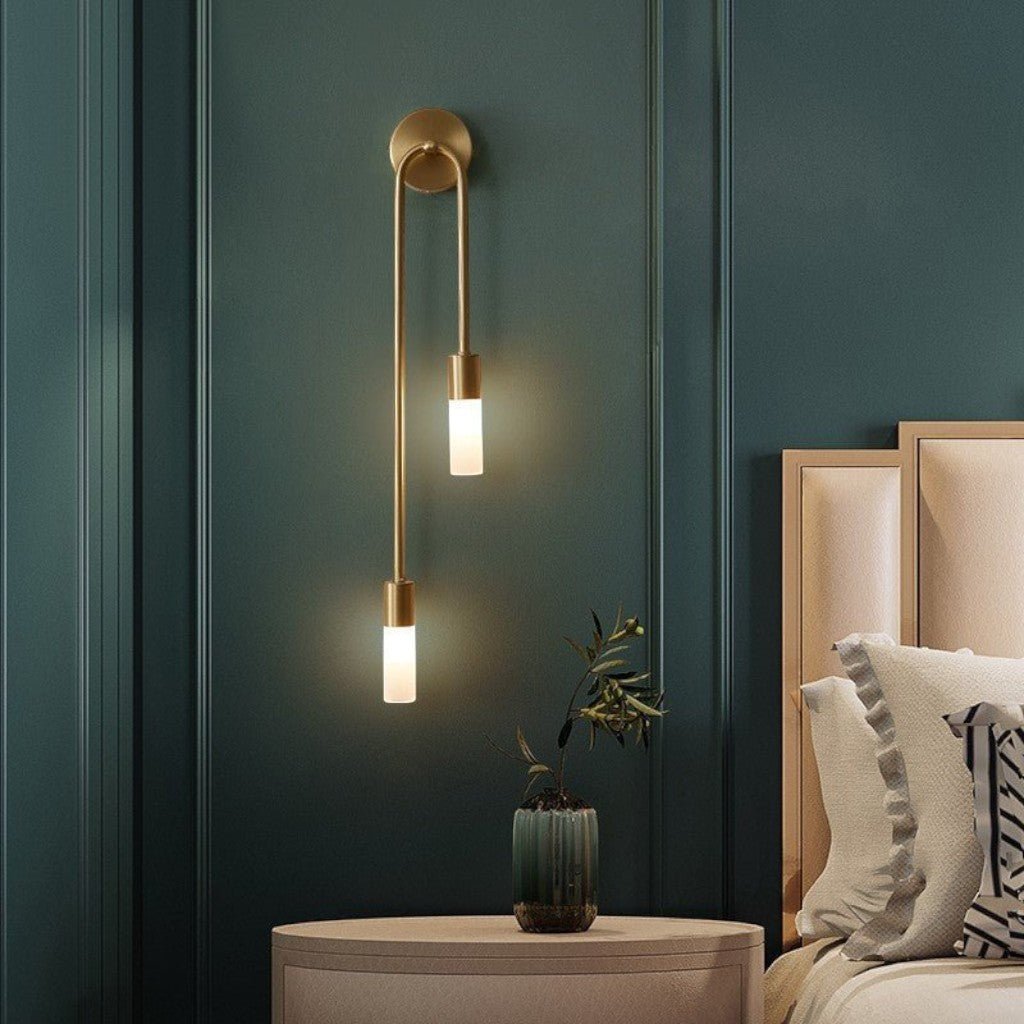 AuroraGlow | Elegant Modern Gold Wall Sconce with Double Frosted Cylinders 0