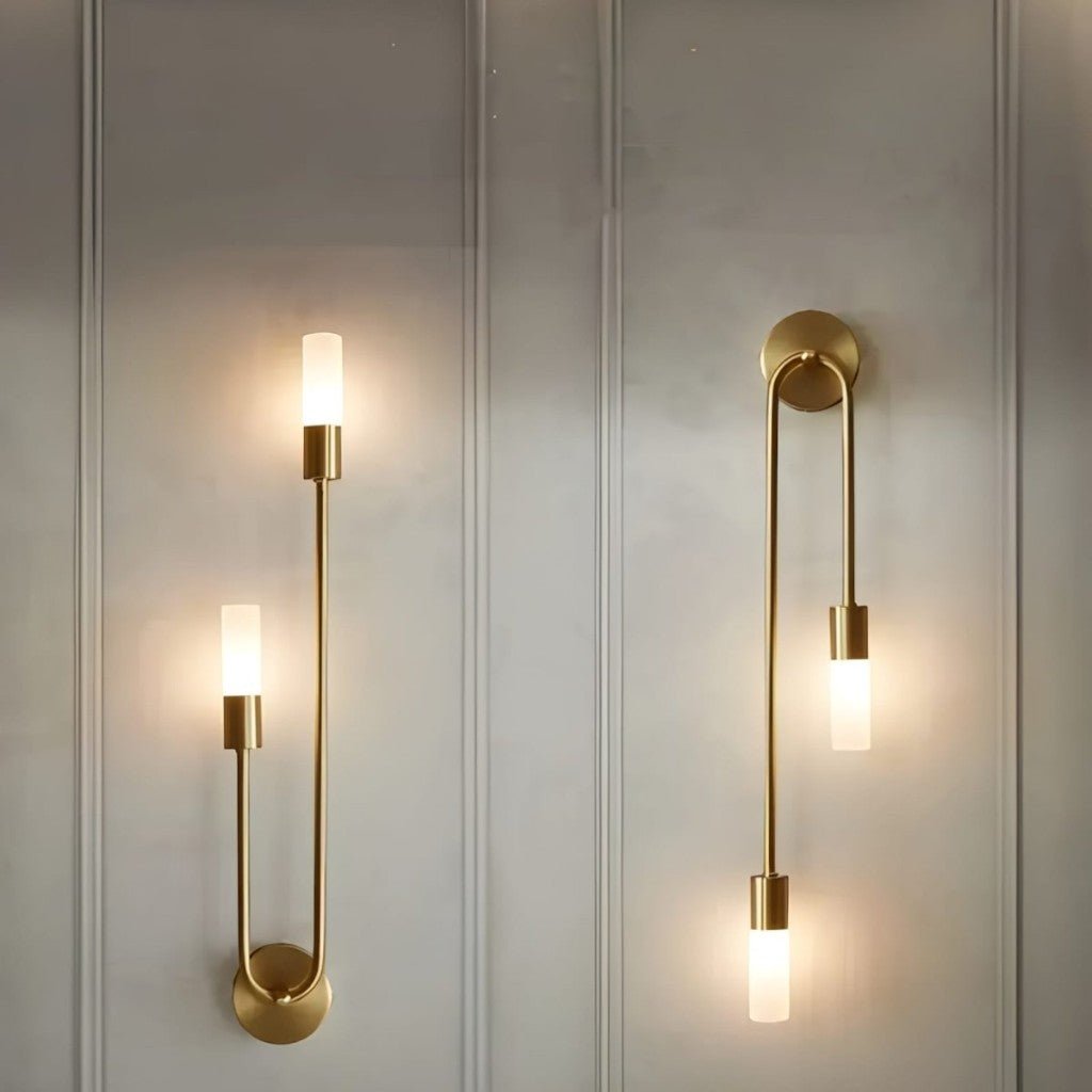 AuroraGlow | Elegant Modern Gold Wall Sconce with Double Frosted Cylinders 1