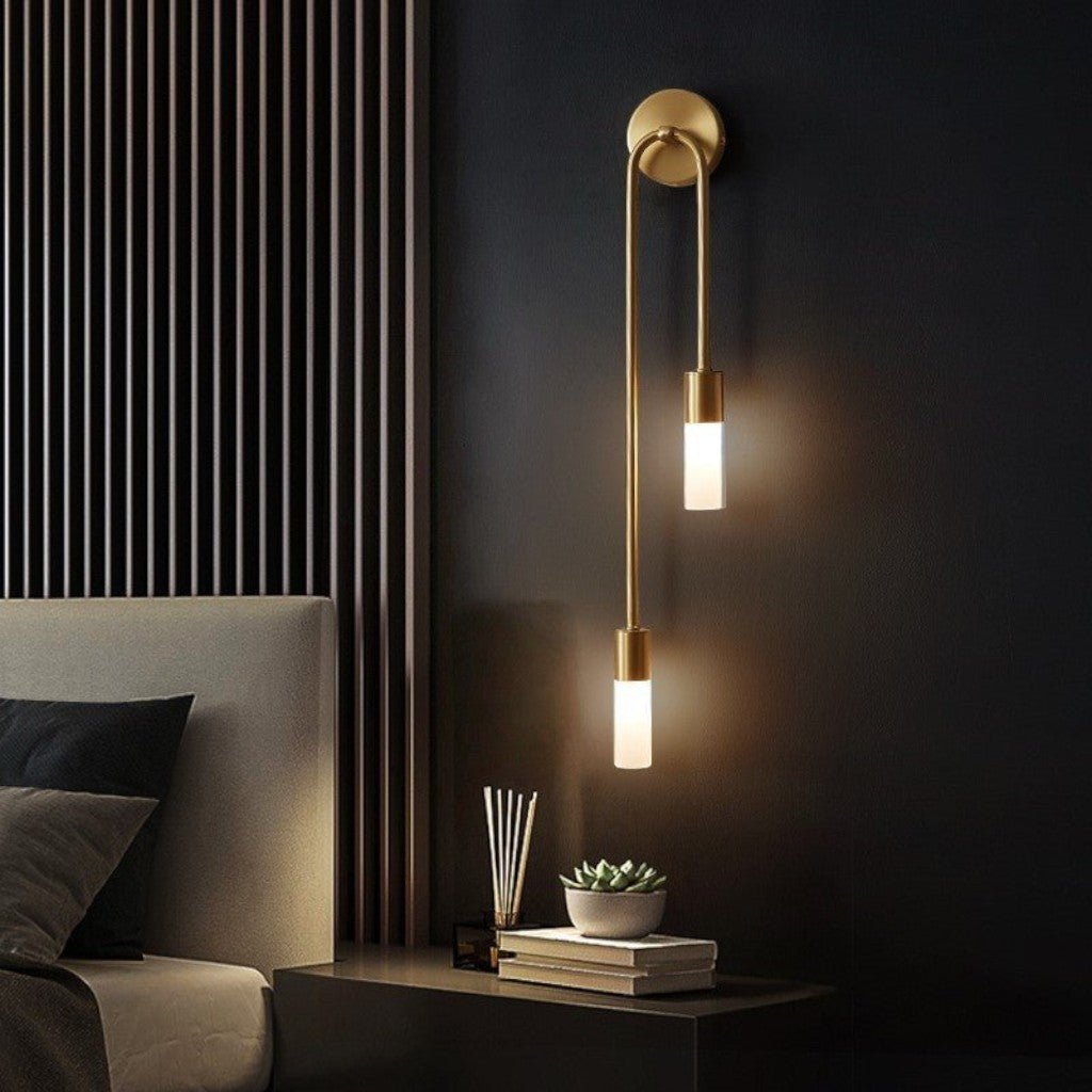 AuroraGlow | Elegant Modern Gold Wall Sconce with Double Frosted Cylinders 6