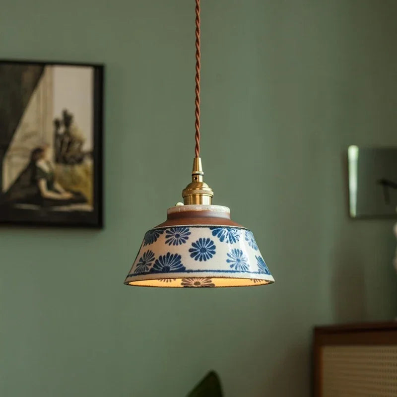 Ceramica | Elegant Hand-Painted Floral Kitchen Pendant Lighting Fixture 0