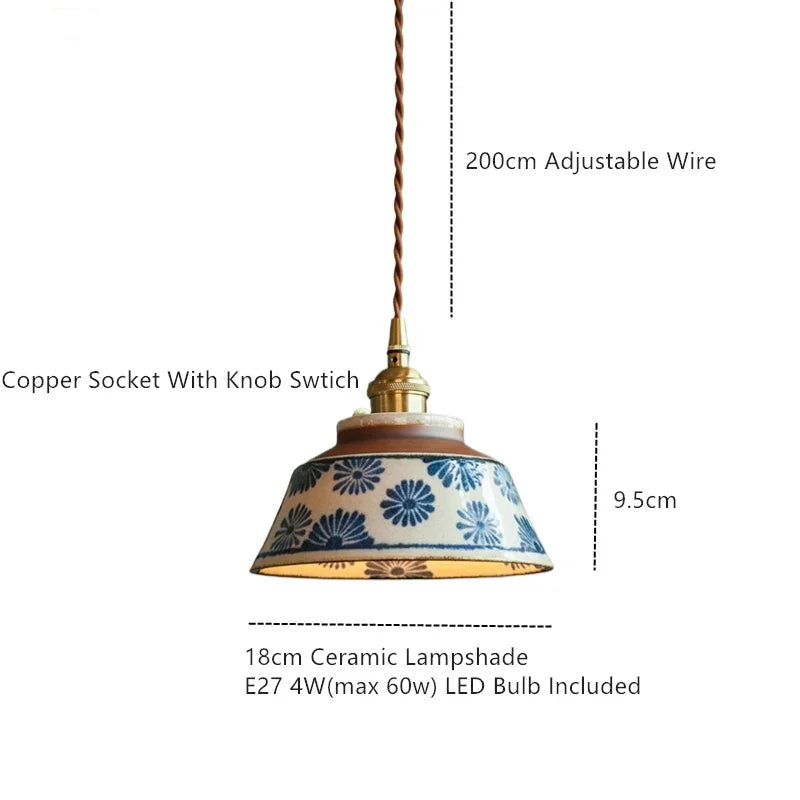 Ceramica | Elegant Hand-Painted Floral Kitchen Pendant Lighting Fixture 2