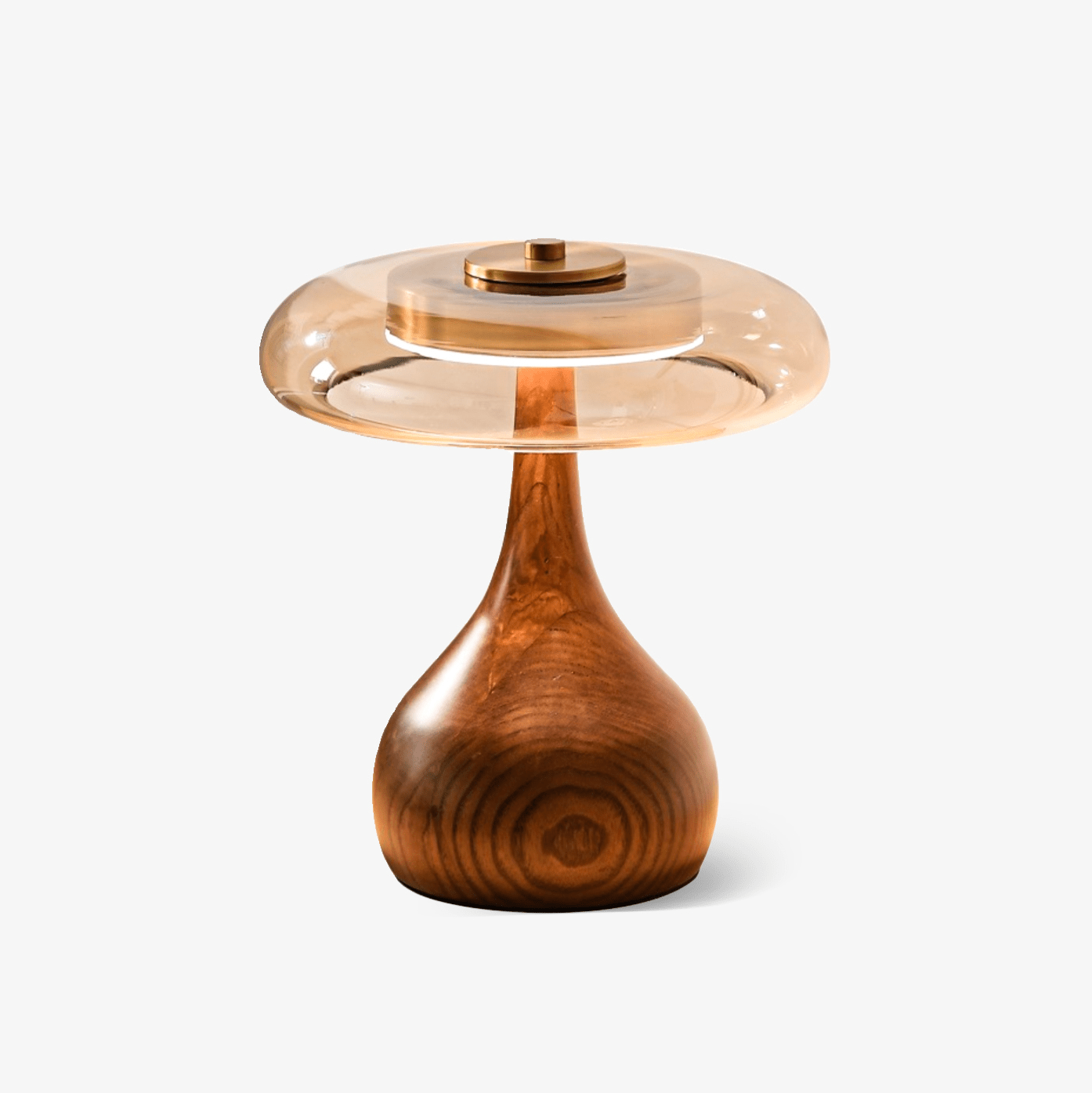 CoveaWood | Elegant Curved Wooden Table Lamp with Amber Glass Shade 2