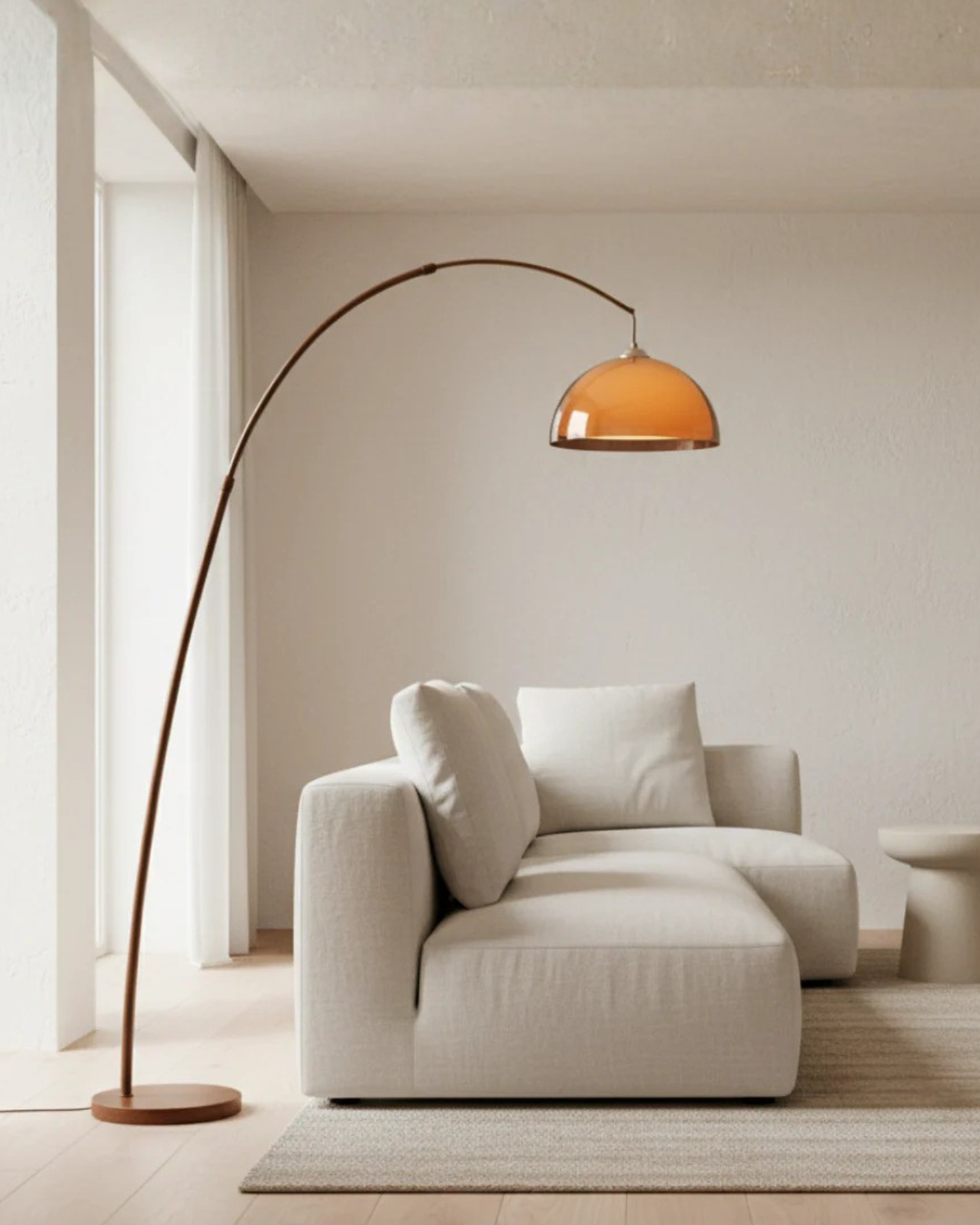 LumenArc | Modern Elegant Walnut Arc Floor Lamp with Warm Dome Shade 0