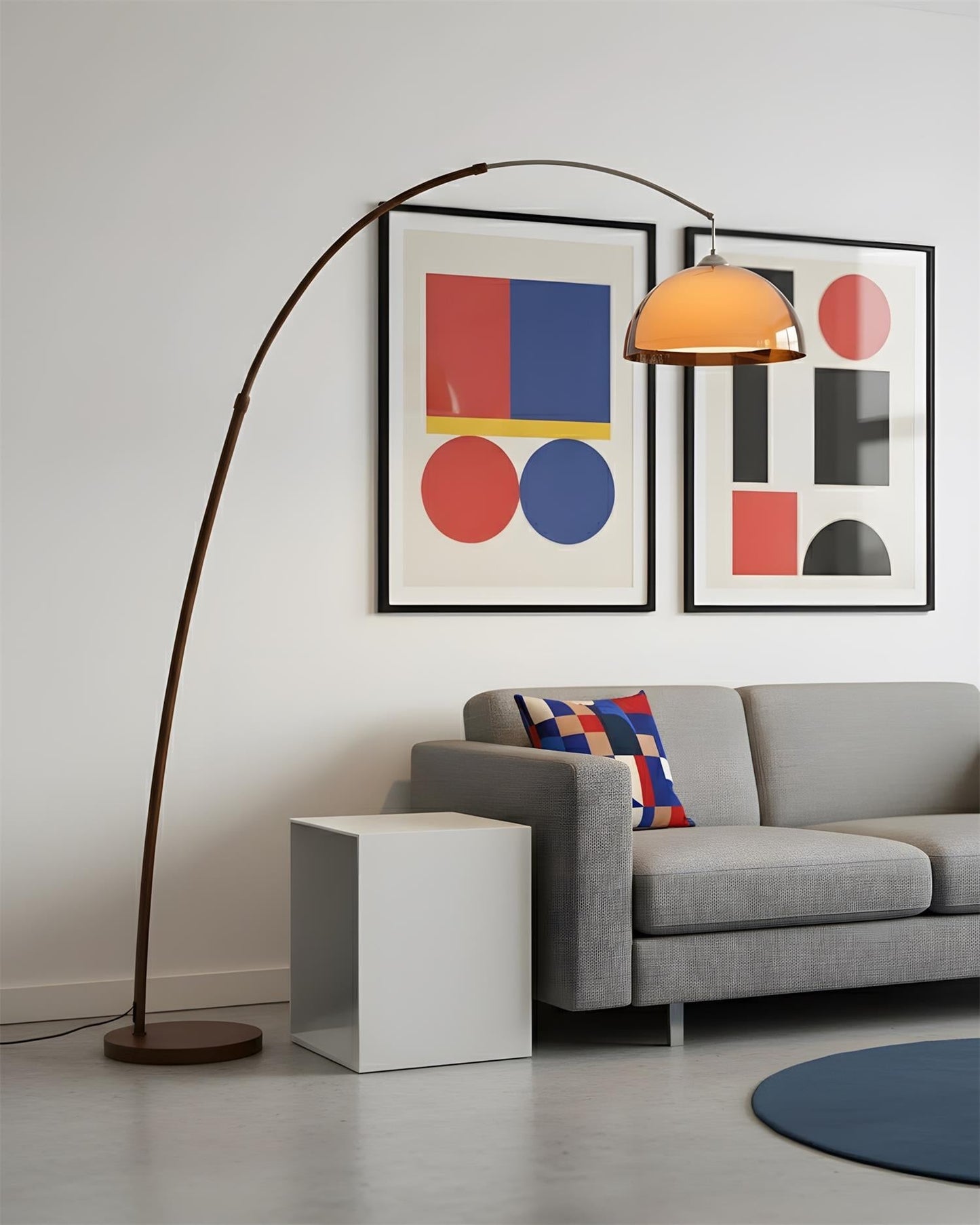LumenArc | Modern Elegant Walnut Arc Floor Lamp with Warm Dome Shade 1