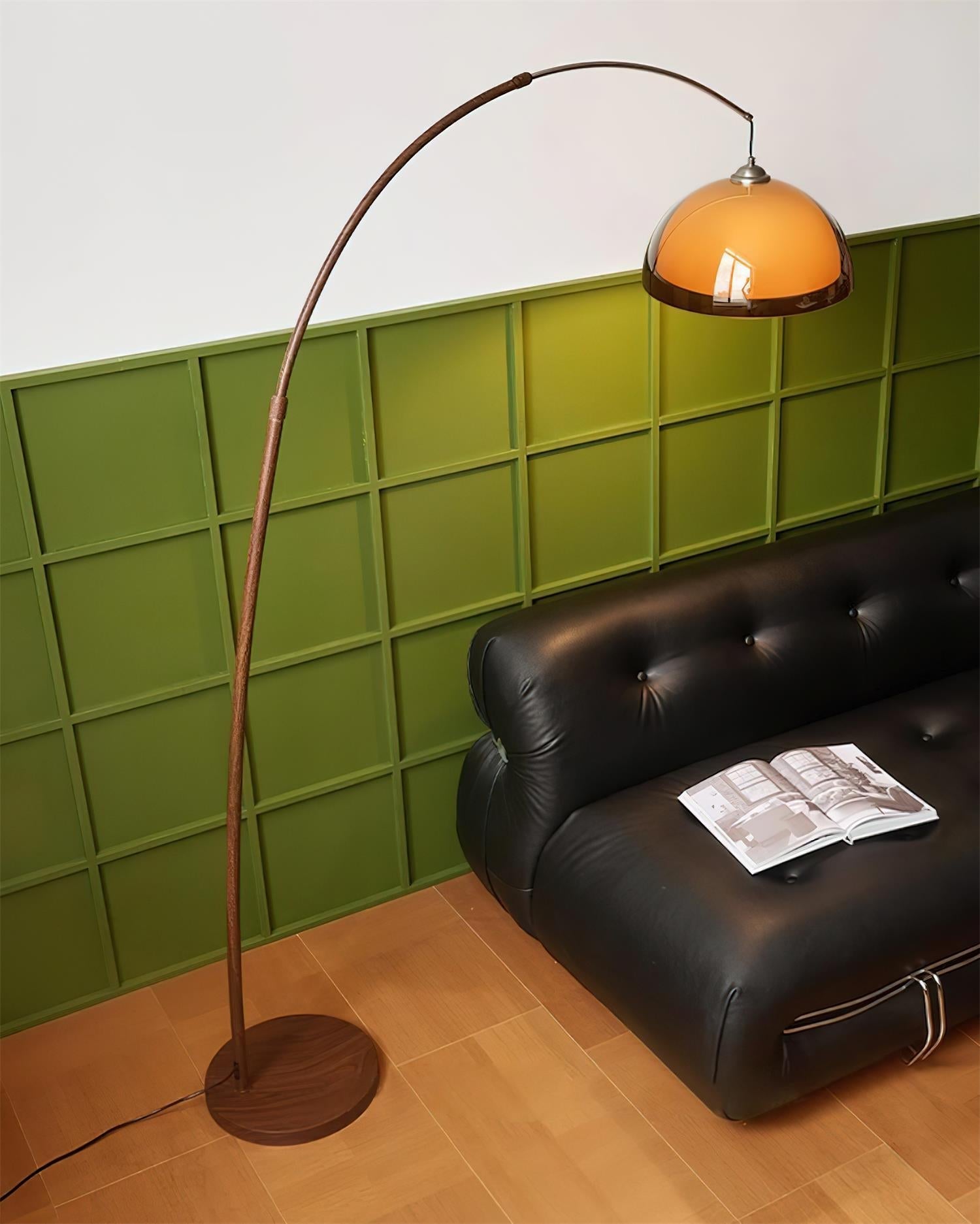 LumenArc | Modern Elegant Walnut Arc Floor Lamp with Warm Dome Shade 6