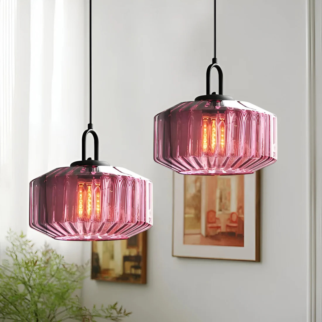 LuminaGlass | Elegant Retro Ribbed Glass Kitchen Pendant Light Fixture 1