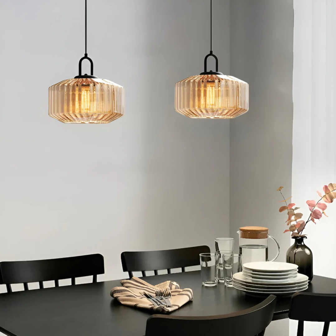 LuminaGlass | Elegant Retro Ribbed Glass Kitchen Pendant Light Fixture 2