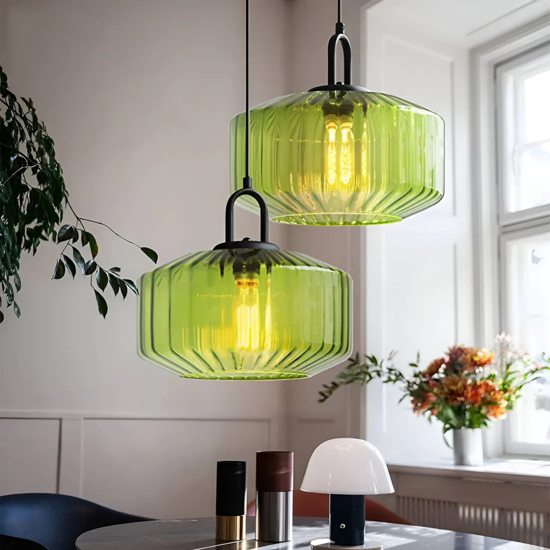 LuminaGlass | Elegant Retro Ribbed Glass Kitchen Pendant Light Fixture 3