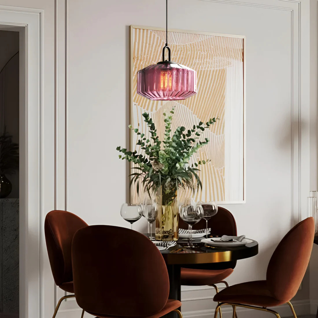 LuminaGlass | Elegant Retro Ribbed Glass Kitchen Pendant Light Fixture 4