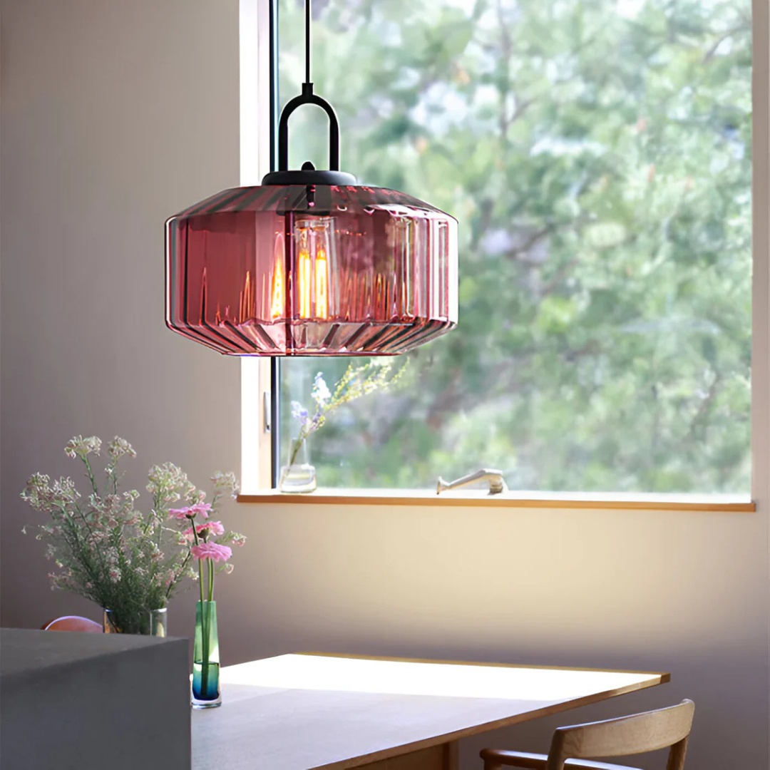 LuminaGlass | Elegant Retro Ribbed Glass Kitchen Pendant Light Fixture 6