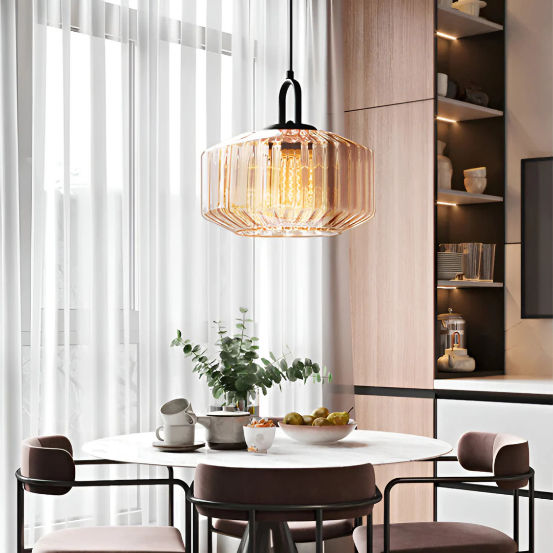 LuminaGlass | Elegant Retro Ribbed Glass Kitchen Pendant Light Fixture 7