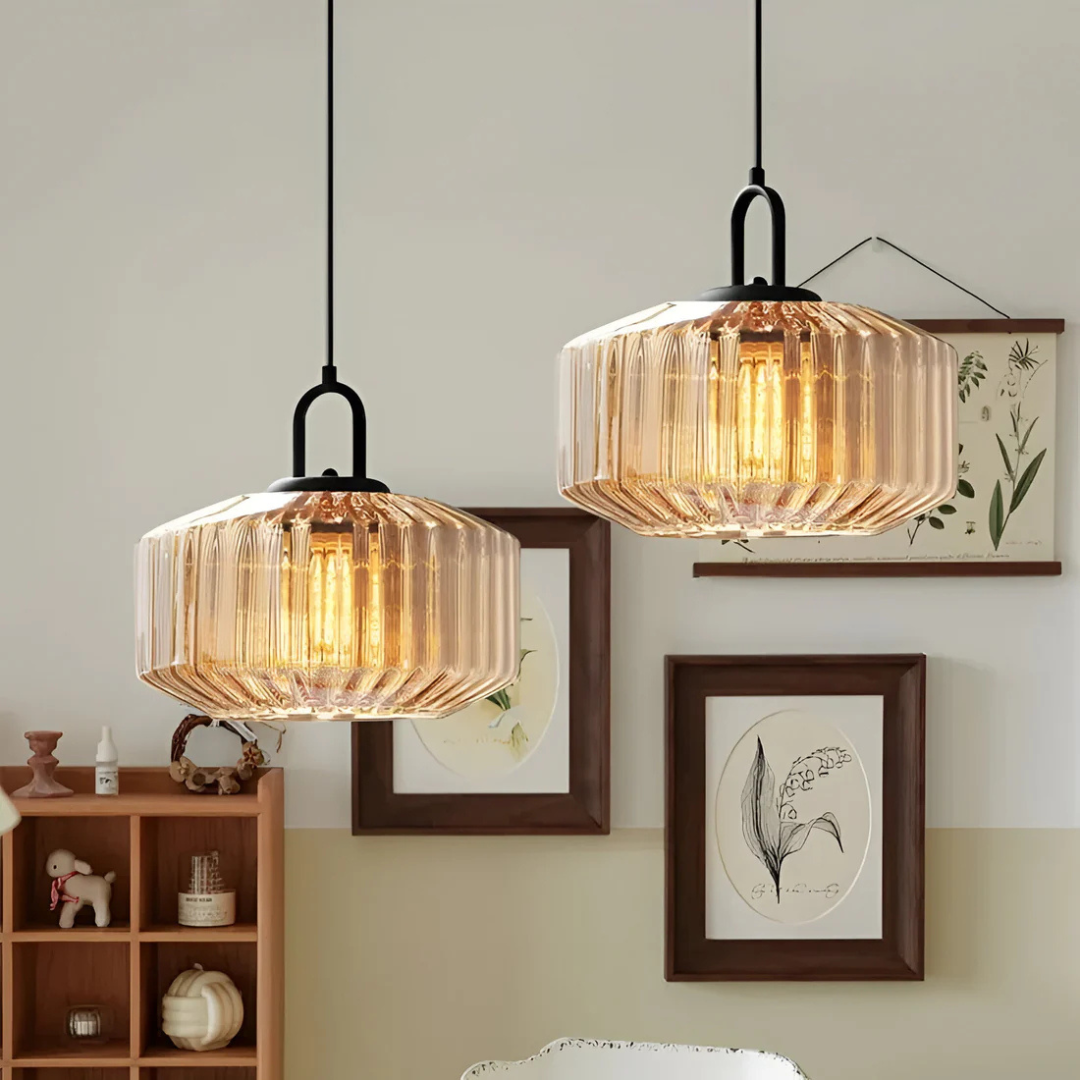 LuminaGlass | Elegant Retro Ribbed Glass Kitchen Pendant Light Fixture 8