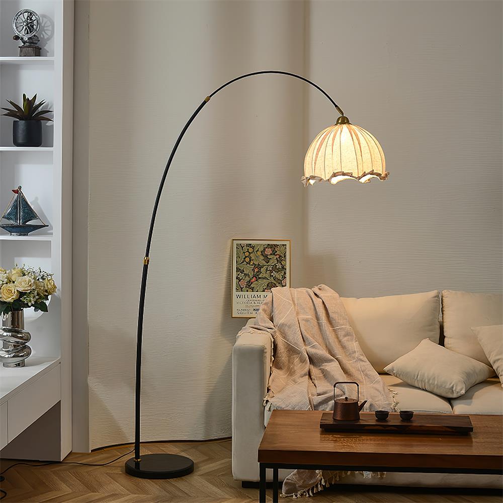 Lunaris | Elegant Modern Black Arc Floor Lamp with Fabric Shade 0