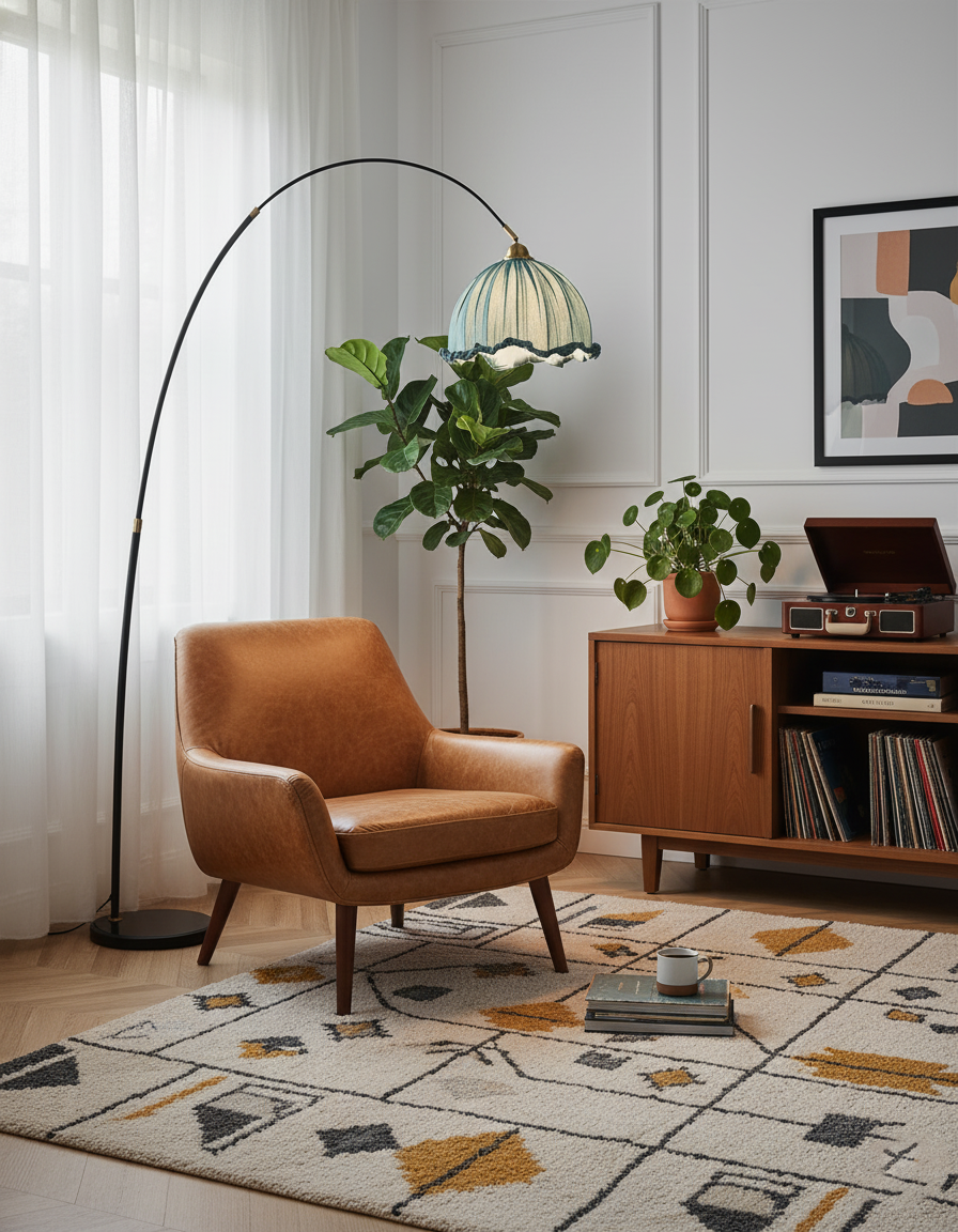 Lunaris | Elegant Modern Black Arc Floor Lamp with Fabric Shade 4