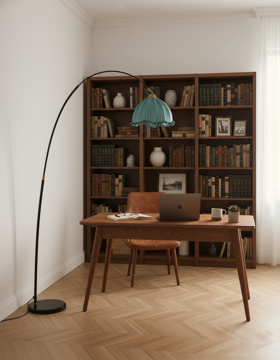 Lunaris | Elegant Modern Black Arc Floor Lamp with Fabric Shade 5