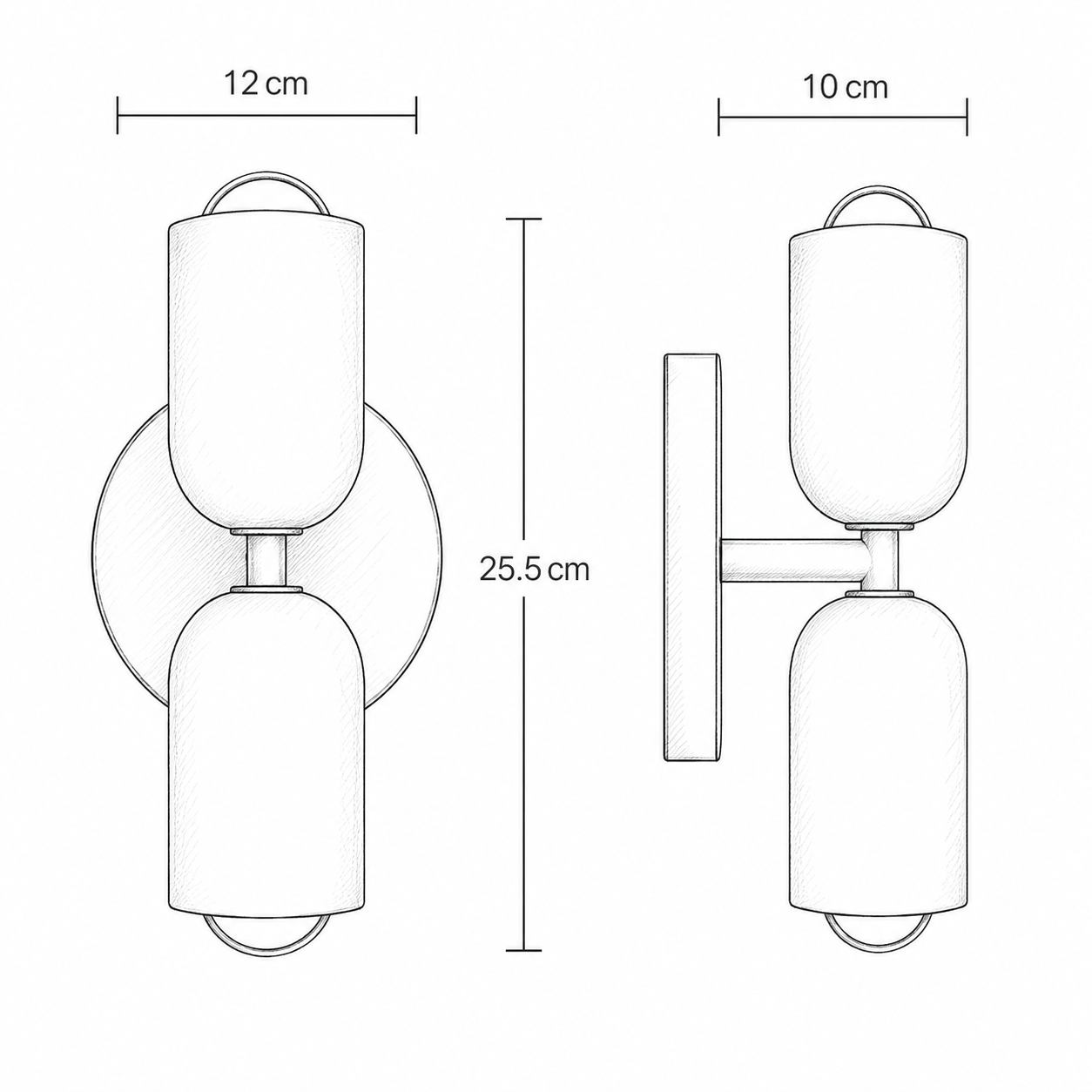 Dimensions of a double-wall sconce with measurements in centimeters.