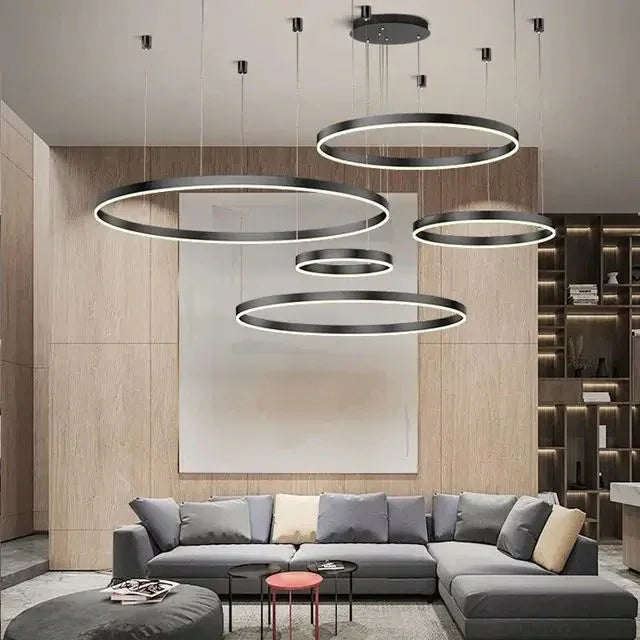 MossAura | Modern Black LED Ring Chandelier for Dining Room Elegance 0