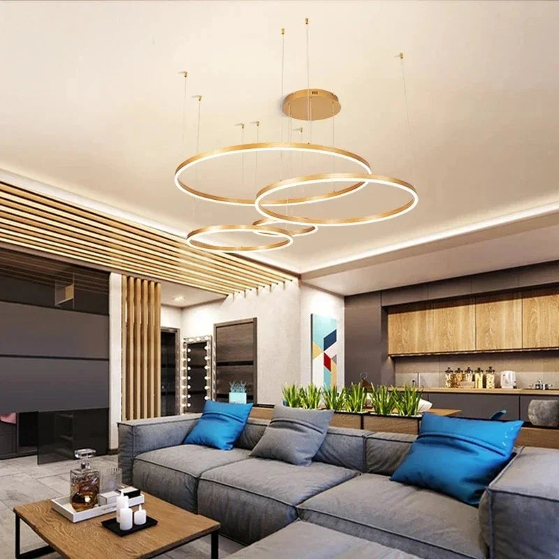 MossAura | Modern Black LED Ring Chandelier for Dining Room Elegance 2