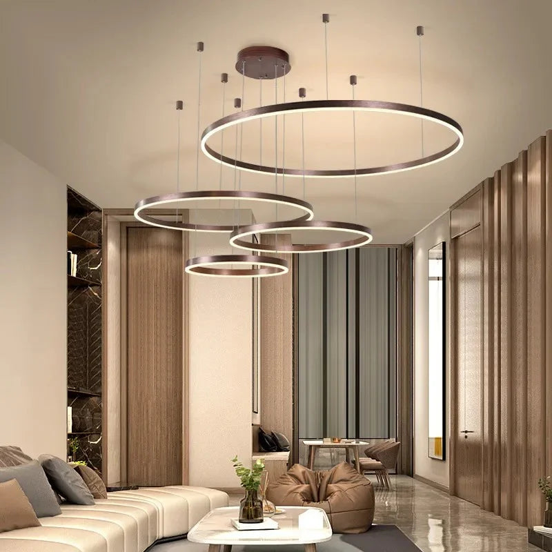 MossAura | Modern Black LED Ring Chandelier for Dining Room Elegance 4