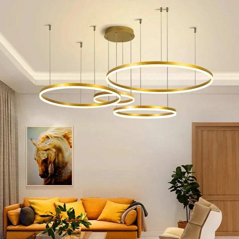 MossAura | Modern Black LED Ring Chandelier for Dining Room Elegance 5