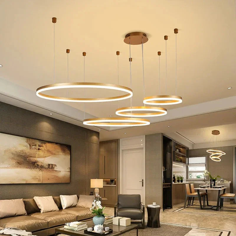 MossAura | Modern Black LED Ring Chandelier for Dining Room Elegance 6
