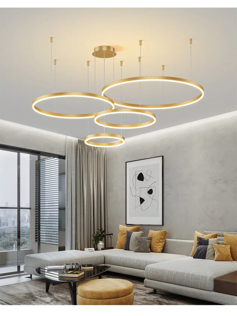 MossAura | Modern Black LED Ring Chandelier for Dining Room Elegance 8