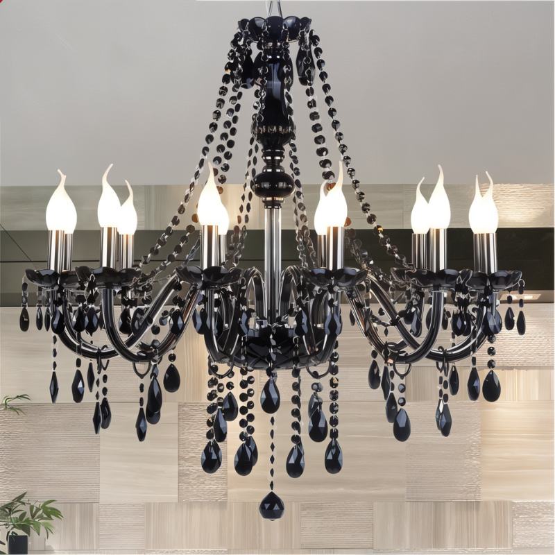 ObsidianGlow | Elegant Modern Black Crystal Chandelier Light Fixture 2