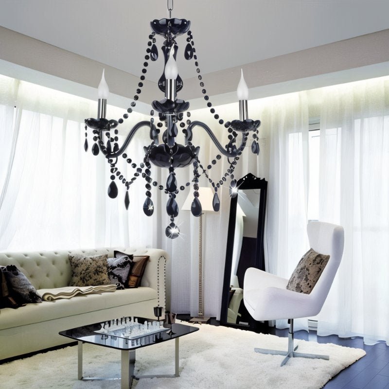 ObsidianGlow | Elegant Modern Black Crystal Chandelier Light Fixture 3