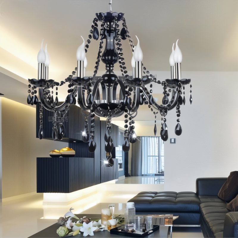 ObsidianGlow | Elegant Modern Black Crystal Chandelier Light Fixture 4