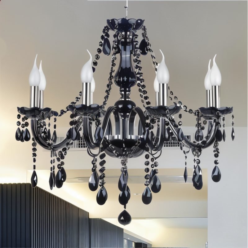 ObsidianGlow | Elegant Modern Black Crystal Chandelier Light Fixture 6