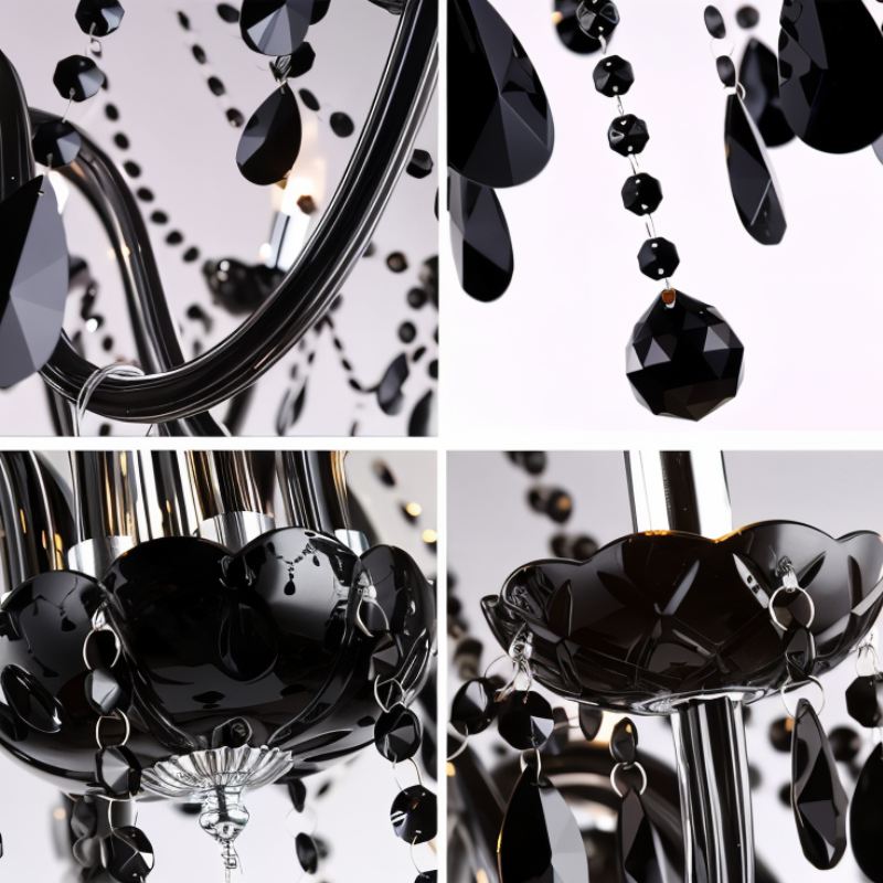 ObsidianGlow | Elegant Modern Black Crystal Chandelier Light Fixture 8