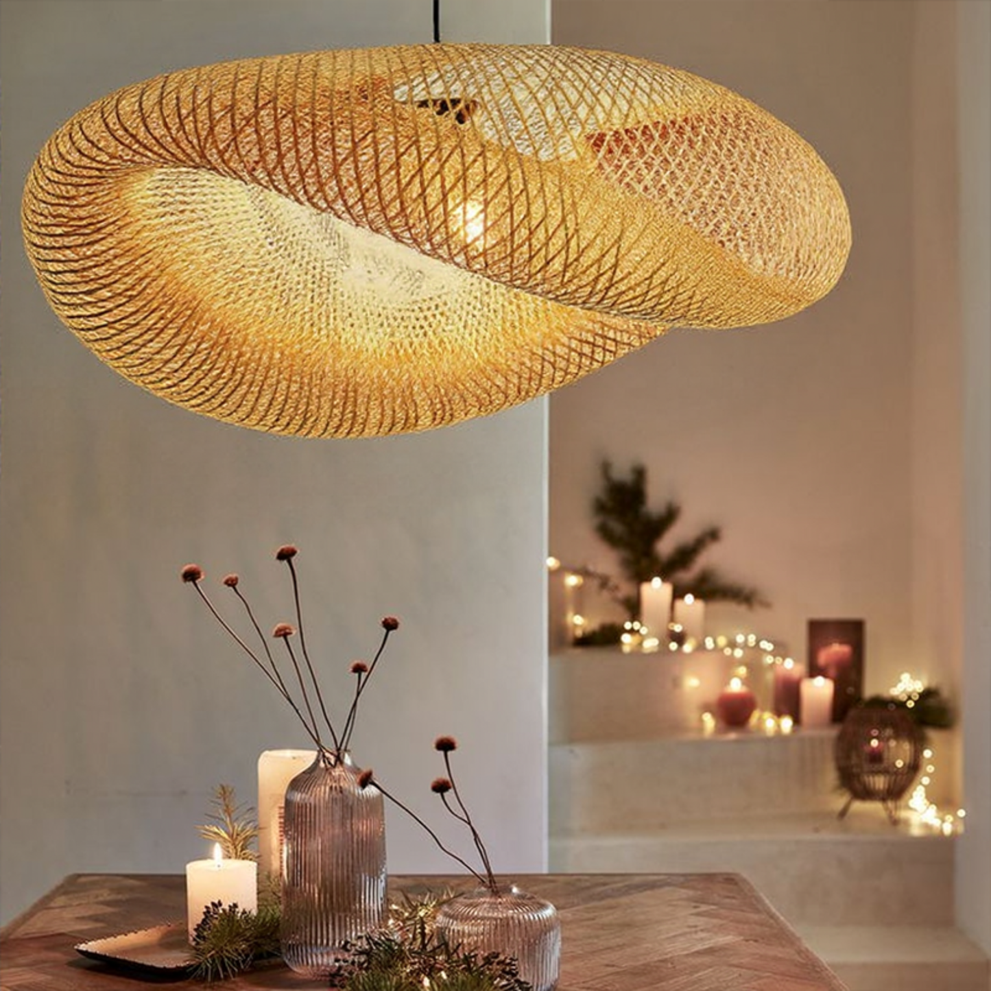 RattanWave | Elegant Natural Woven Rattan Pendant Light Fixture 10