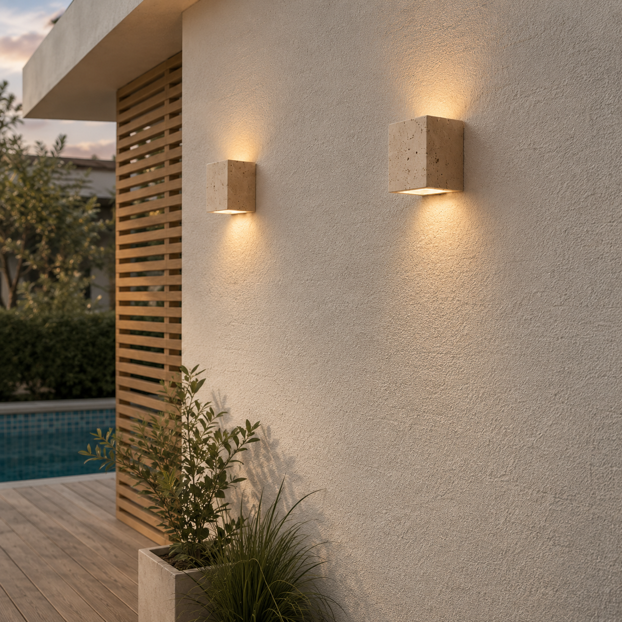 TravertineGlow | Elegant Durable Outdoor Wall Lantern with Up and Down Lights 0