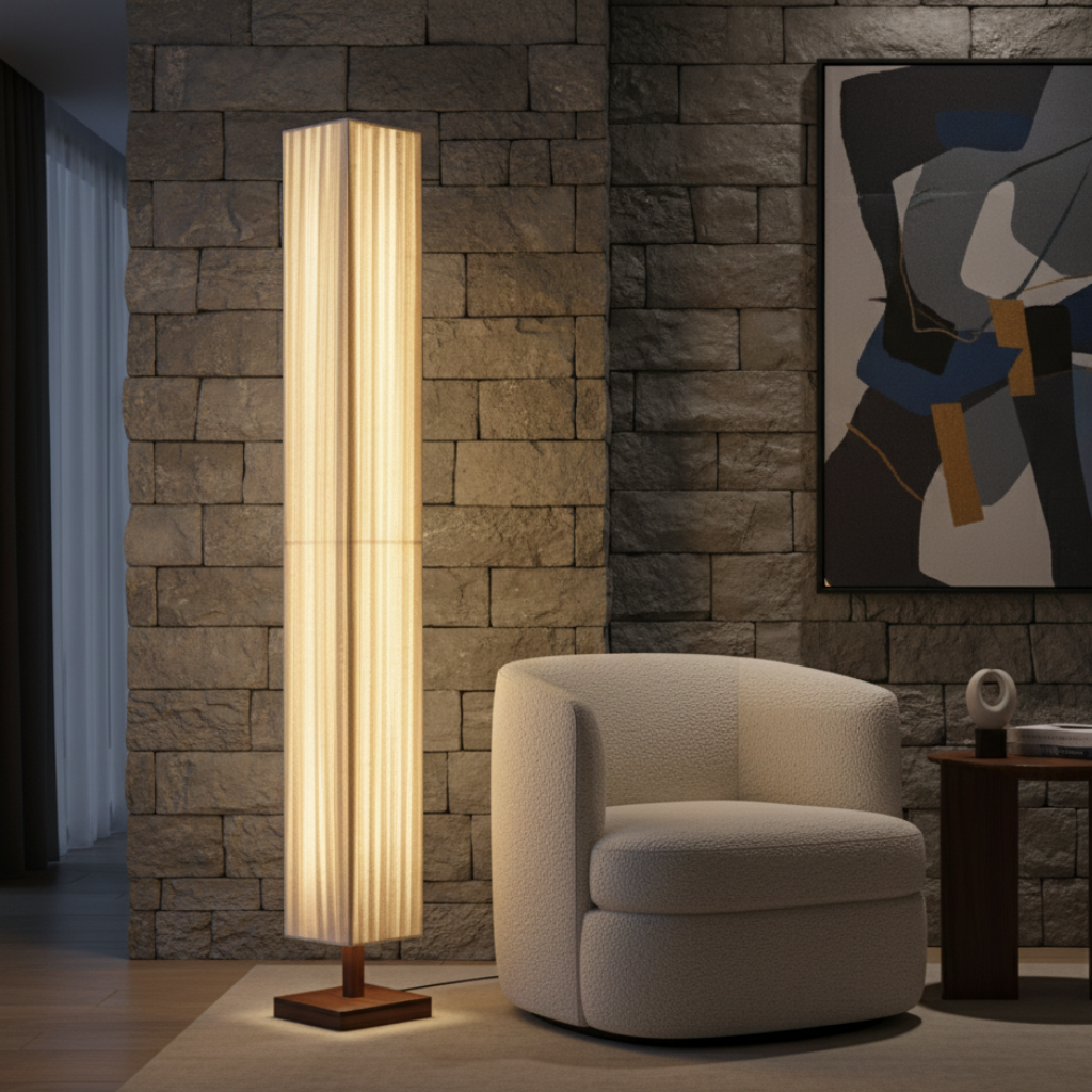 WalnutGlow | Elegant Modern Japanese Floor Lamp with Warm LED Light 0