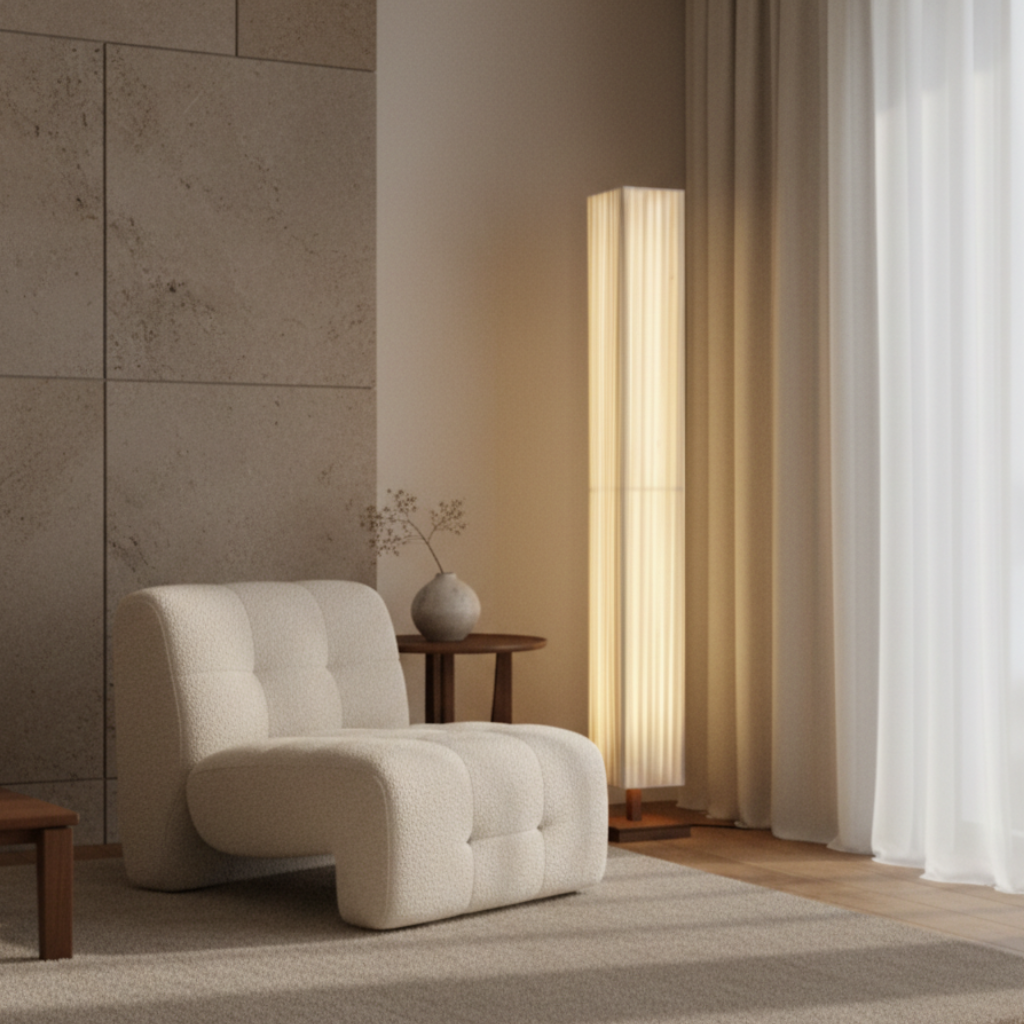 WalnutGlow | Elegant Modern Japanese Floor Lamp with Warm LED Light 1