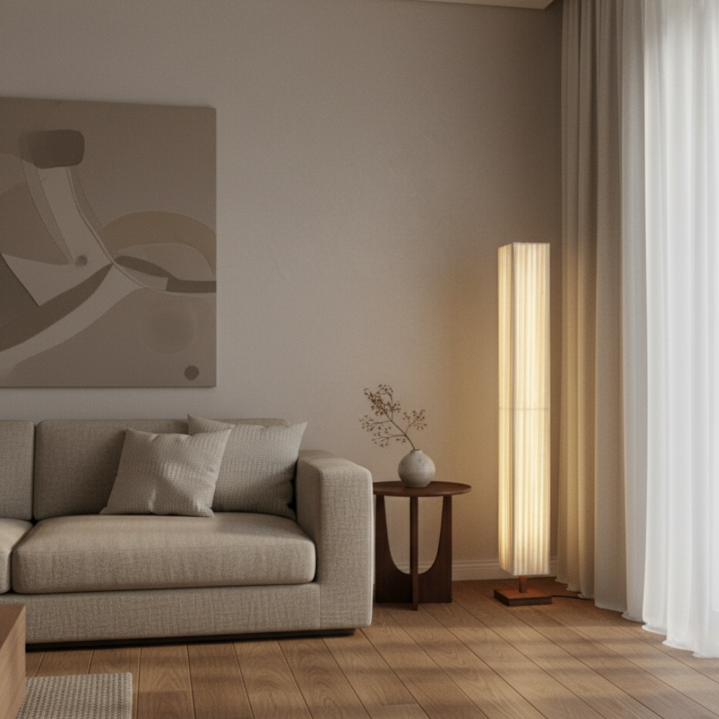 WalnutGlow | Elegant Modern Japanese Floor Lamp with Warm LED Light 2
