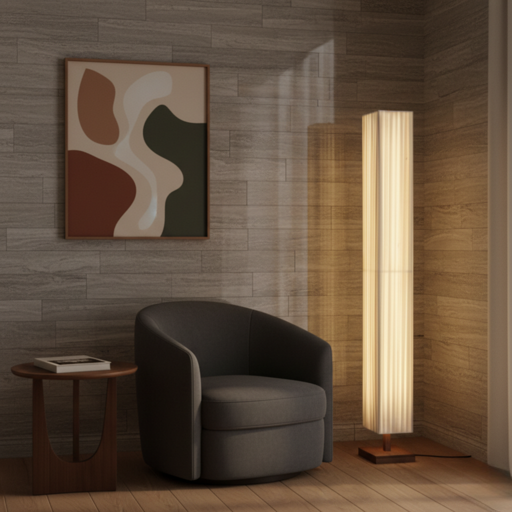 WalnutGlow | Elegant Modern Japanese Floor Lamp with Warm LED Light 3