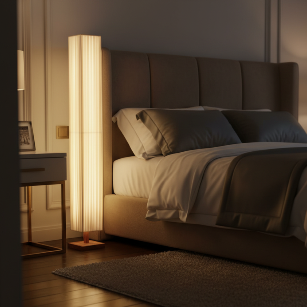 WalnutGlow | Elegant Modern Japanese Floor Lamp with Warm LED Light 4