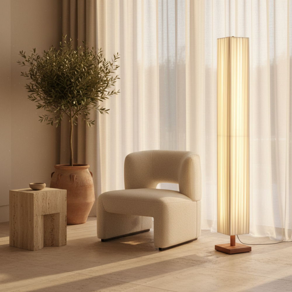 WalnutGlow | Elegant Modern Japanese Floor Lamp with Warm LED Light 5